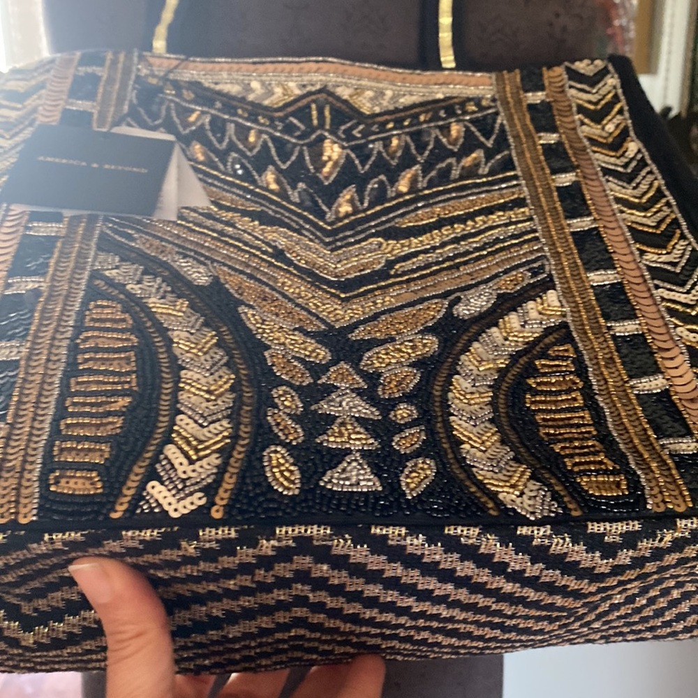 NWT Embellished Black and Gold America & Beyond Shoulder Bag - Picture 16 of 16